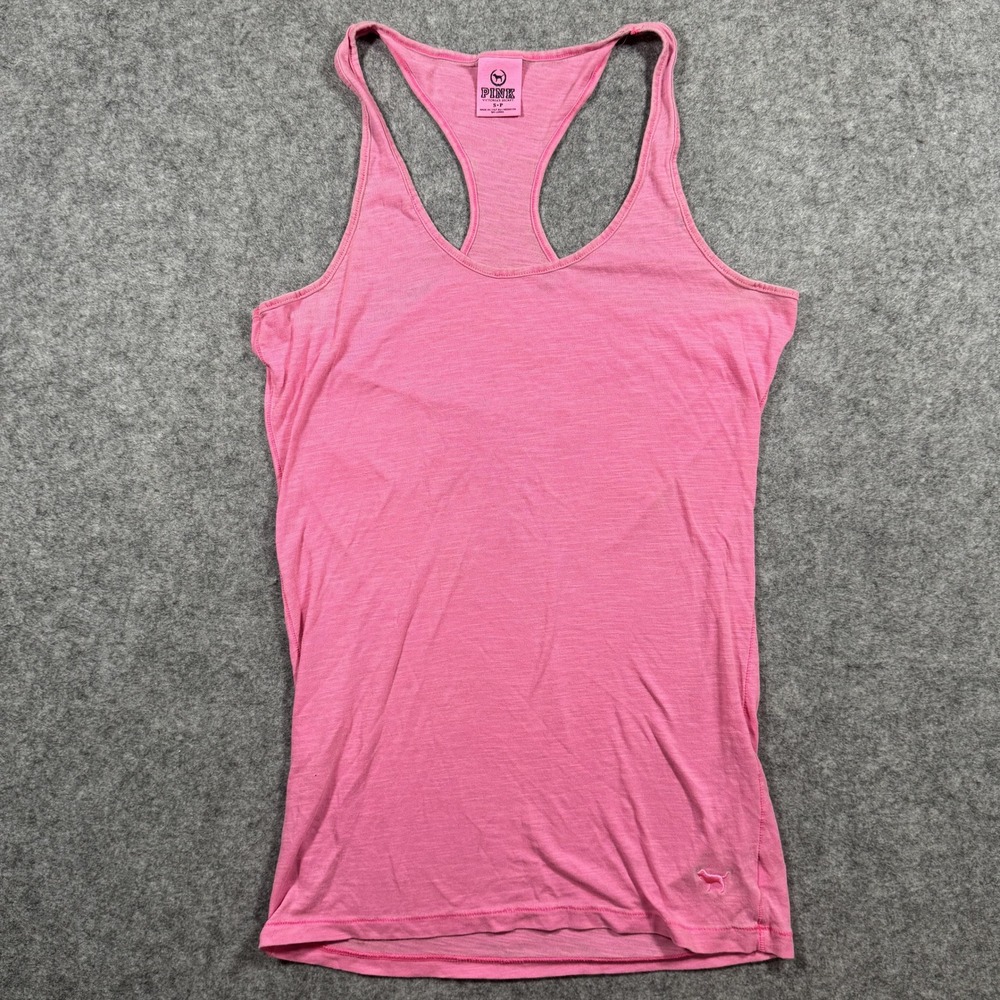 Victoria's Secret PINK Racerback Tank Top S Pink Slub Knit Logo